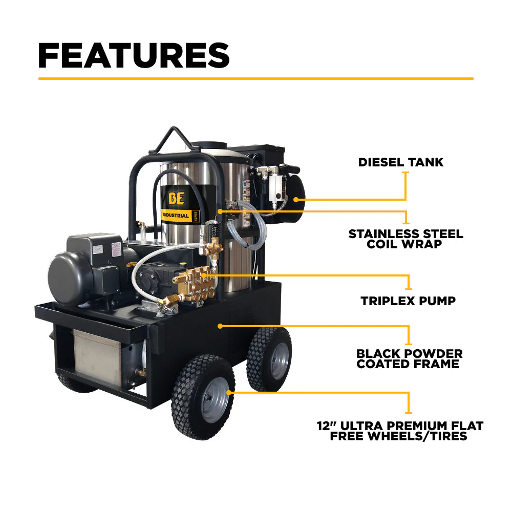 Industrial Electric Hot Water Pressure Washer – 4 GPM @ 2300 PSI | Baldor Motor | General TSS1511 Pump | Beckett Burner