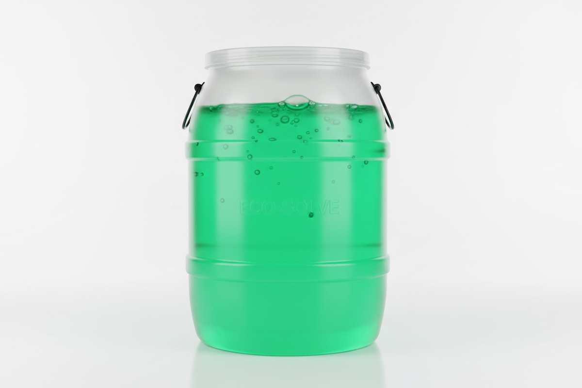55gal drum with green liquid inside