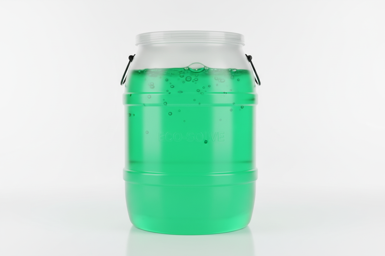 55gal drum with green liquid inside
