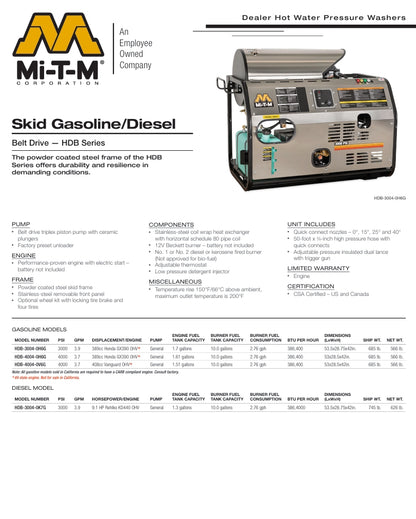 Mi-T-M HDB-4004-0H6G Commercial Hot Water Pressure Washer | 4000 PSI 4.0 GPM Honda GX390