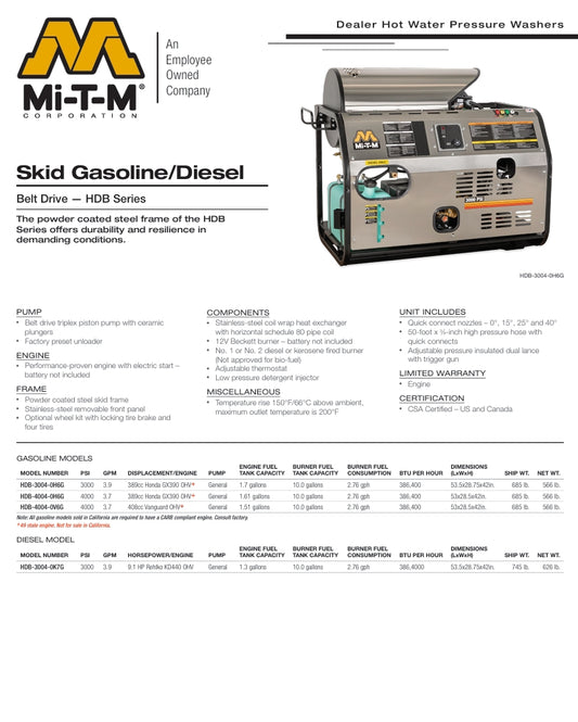 Mi-T-M HDB-4004-0H6G Commercial Hot Water Pressure Washer | 4000 PSI 4.0 GPM Honda GX390