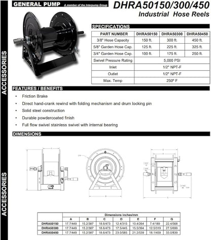 General Pump DHRA50300 Hose Reel – 300' Capacity